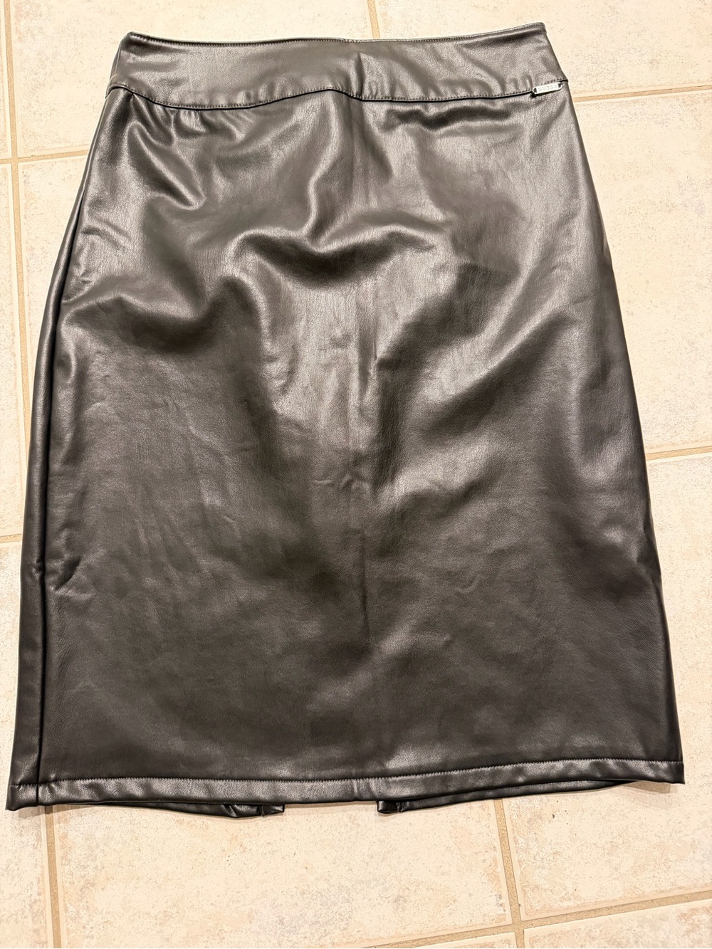 Guess Black Faux Leather Pencil Skirt with Logo Accent